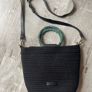 Elizabeth and James Black Crossbody Bag with Green Handle